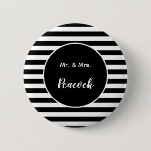 Badge Rond 5 Cm M. & Mme Nom de famille Grilles noires et blanches