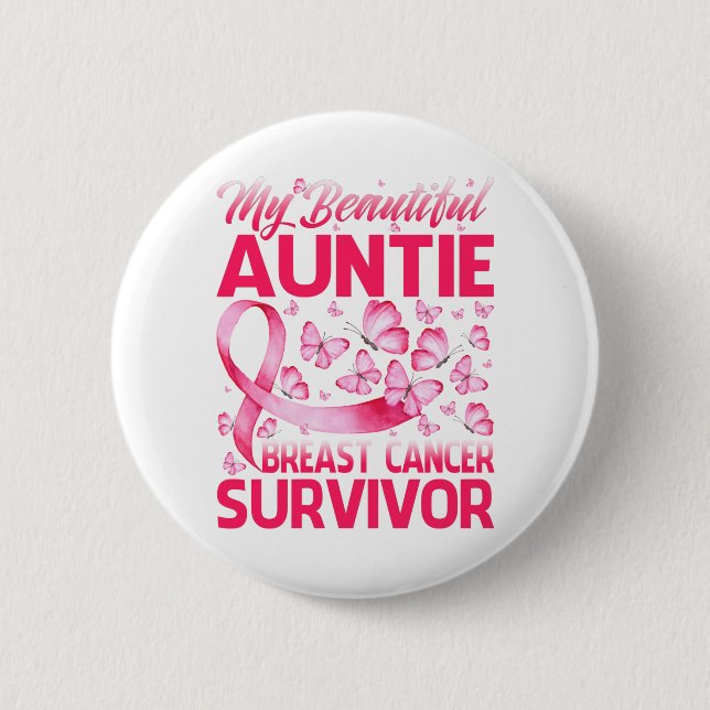 Badge Rond 5 Cm Ma belle tante Cancer du sein Survivor Butterf (Devant)