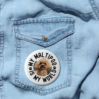 Badge Rond 5 Cm Ma Maltipoo est mon monde Photo de chien personnal