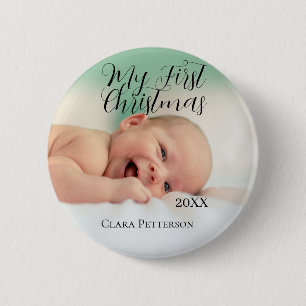 Badge Rond 5 Cm Ma première photo bébé de Noël ajouter nom année m