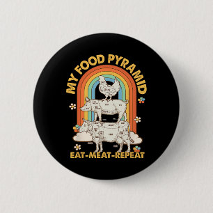 Badge Rond 5 Cm Ma pyramide alimentaire Manger de la viande Répéte