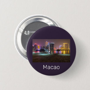 Badge Rond 5 Cm Macao Casino Skyline Panorama Chine Nuit