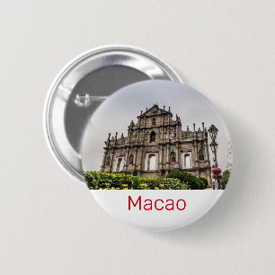 Badge Rond 5 Cm Macao Ruin de l'Eglise St Paul's Souvenir de Chine