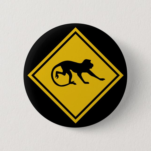 Badge Rond 5 Cm Macaques d'avertissement, poteau de signalisation, (Devant)