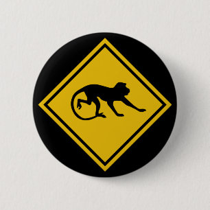 Badge Rond 5 Cm Macaques d'avertissement, poteau de signalisation,