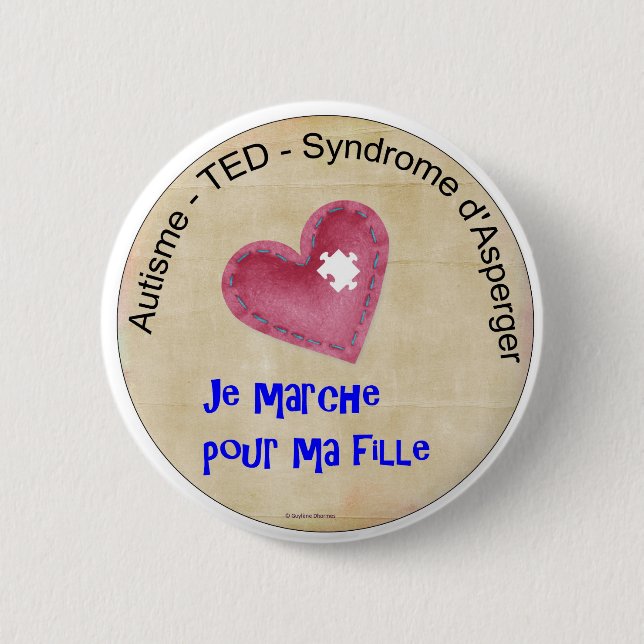 Badge Rond 5 Cm Macaron Je marche pour ma fille (Devant)