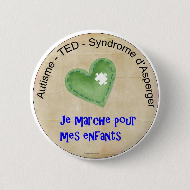 Badge Rond 5 Cm Macaron Je marche pour mes enfants (Devant)