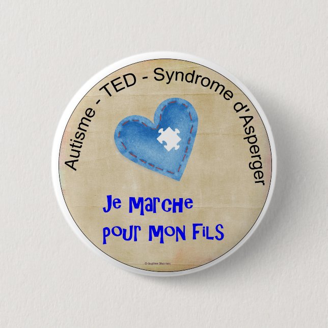 Badge Rond 5 Cm Macaron Je marche pour mon fils (Devant)