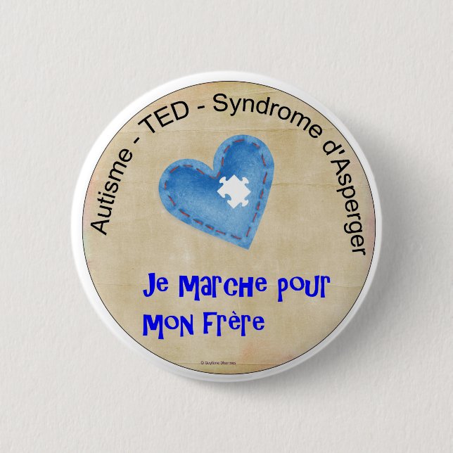 Badge Rond 5 Cm Macaron je marche pour mon frère (Devant)