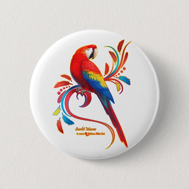Badge Rond 5 Cm Macaw-Scarlet (Devant)