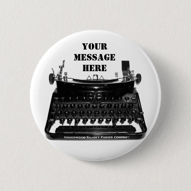 Badge Rond 5 Cm Machine à écrire d'auteur que votre message ici (Devant)