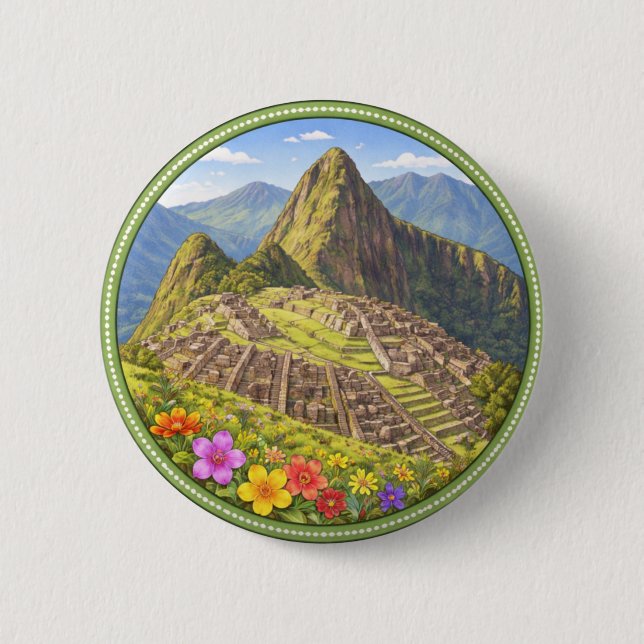Badge Rond 5 Cm Machu Picchu du Pérou (Devant)
