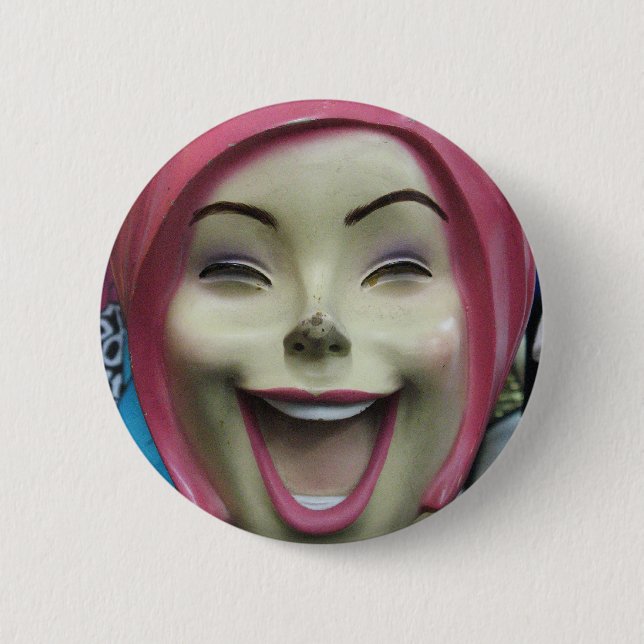 Badge Rond 5 Cm Mad Laughing Mannequin ~ Uncanny Valley Girl (Devant)