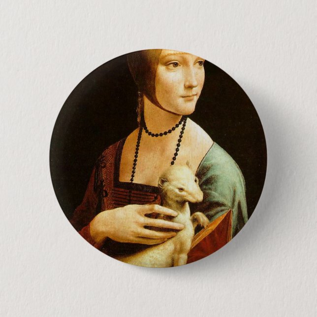 Badge Rond 5 Cm Madame avec une hermine par Leonardo da Vinci C. (Devant)