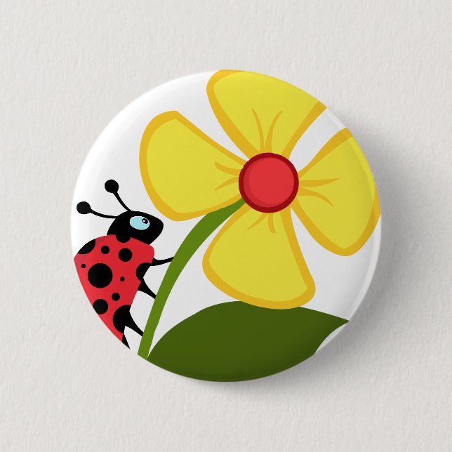 Badge Rond 5 Cm Madame Bug sur la fleur jaune (Devant)