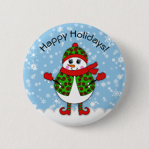 Badge Rond 5 Cm Madame fantaisie Snowman d'hiver bonnes fêtes