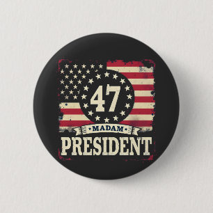Badge Rond 5 Cm Madame la Présidente Drapeau américain 47 harris W