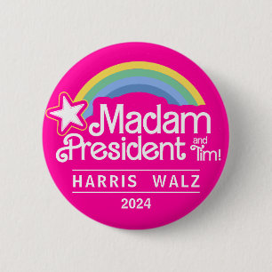 Badge Rond 5 Cm Madame le Président, Bouton Pink Kamala Harris 202