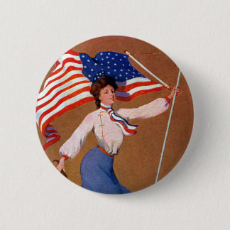 Badge Rond 5 Cm Madame patriote, drapeau des USA et Eagle