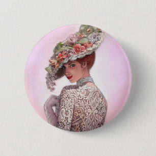 Badge Rond 5 Cm Madame victorienne effarouchée "Betty Lu "