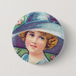 Badge Rond 5 Cm Madame vintage avec le casquette
