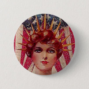 Badge Rond 5 Cm Madame vintage Liberty Patriotic le 4 juillet de