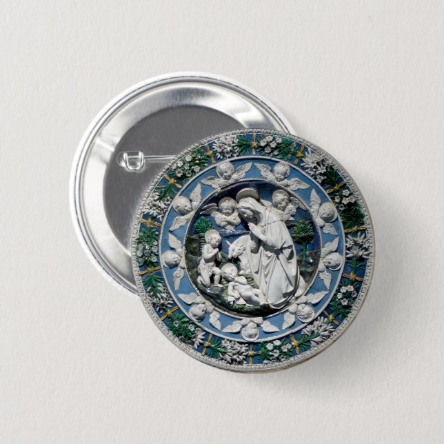 Badge Rond 5 Cm Madonna Adoring Child par Della Robbia (Devant & derrière)