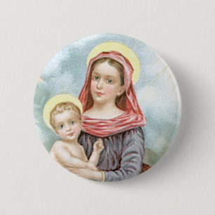Badge Rond 5 Cm Madonna avec Christ Child