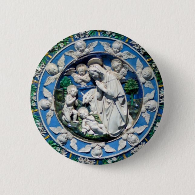 BADGE ROND 5 CM MADONNA AVEC ENFANT ET ANGELS (Devant)