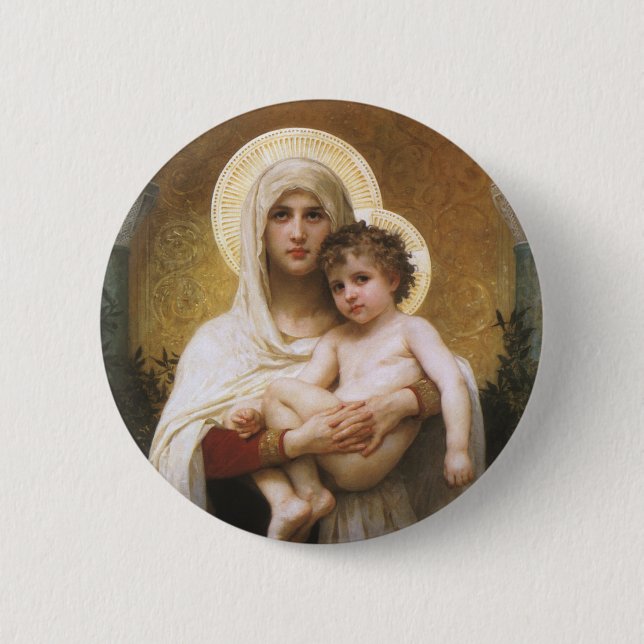 Badge Rond 5 Cm Madonna des Roses par Bouguereau (Devant)