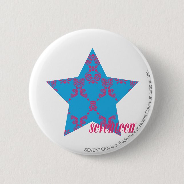 Badge Rond 5 Cm Magenta-Aqua 2 de damassé (Devant)