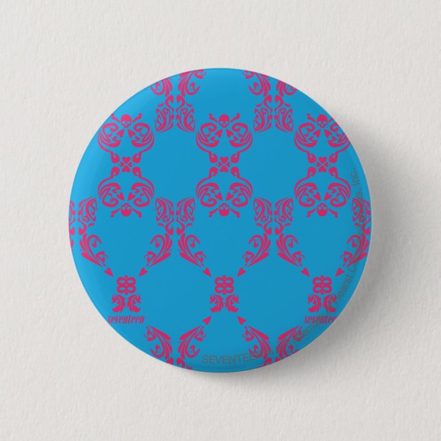 Badge Rond 5 Cm Magenta-Aqua de damassé (Devant)