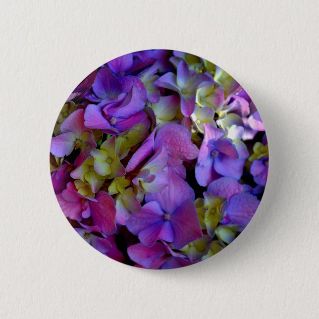 Badge Rond 5 Cm Magenta Purple Hydrangée bleu violet jaune (Devant)