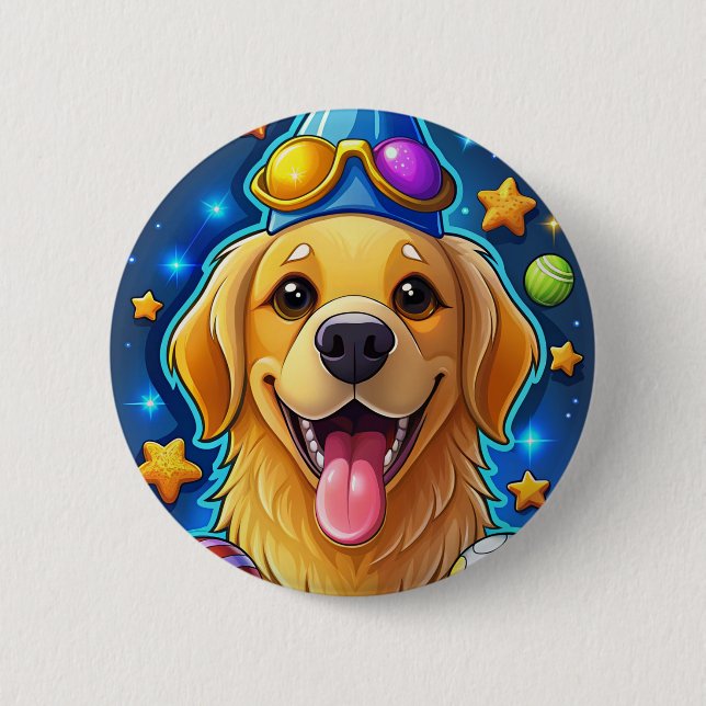 Badge Rond 5 Cm Magical Golden Retriever Puppy with Stars (Devant)