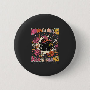 Badge Rond 5 Cm Magie de Chat de Sorcière Florale d'Halloween