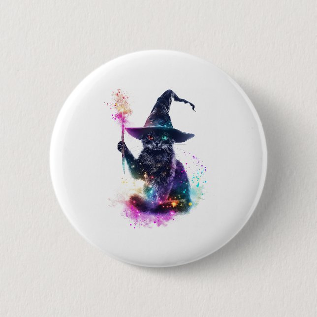 Badge Rond 5 Cm Magie de Chat Sorcier (Devant)
