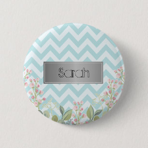 Badge Rond 5 Cm Magnifique Arrière - plan Bleu Et Blanc, Fleurs Co