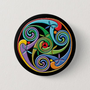 Badge Rond 5 Cm Magnifique Mandala celtique avec des perles coloré