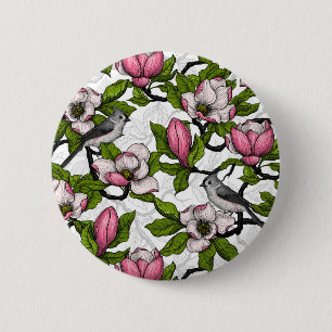 Badge Rond 5 Cm Magnolia en floraison et tireur