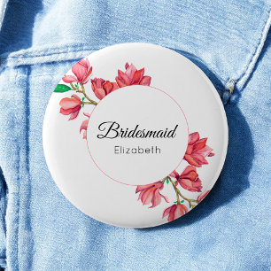 Badge Rond 5 Cm Magnolia Pink Blanc