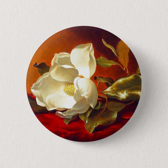 Badge Rond 5 Cm Magnolia sur Red Velvet Martin Johnson Heade (Devant)