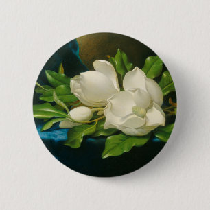 Badge Rond 5 Cm Magnolias géantes sur un tissu bleu de velours,