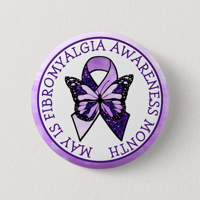 Badge Rond 5 Cm Mai est Fibromyalgia Butterfly Awareness Mois (Devant)