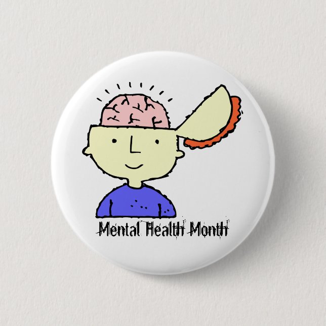 Badge Rond 5 Cm Mai est le mois de la santé mentale Cerveau exposé (Devant)