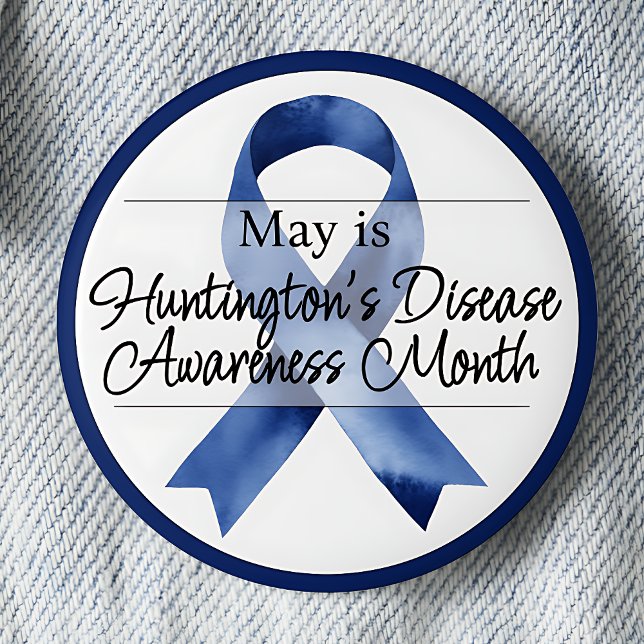 Badge Rond 5 Cm Mai Huntington Mois de sensibilisation à la maladi (May is Huntington's Disease Awareness Month Blue Awareness Ribbon pinback button.)