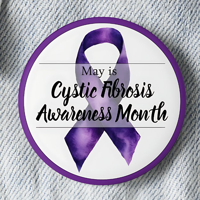 Badge Rond 5 Cm Mai Mois de sensibilisation à la fibrose kystique (Purple ribbon May Cystic Fibrosis Awareness Month pinback button.)