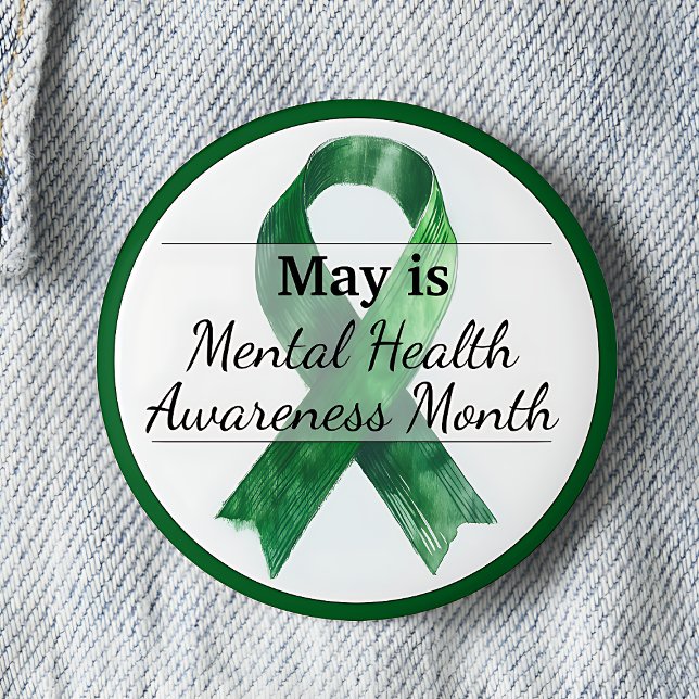 Badge Rond 5 Cm Mai Mois de sensibilisation à la santé mentale (May is Mental Health Awareness Month pinback button.  Green awareness button.)