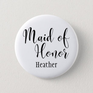 Badge Rond 5 Cm Maid of Honor 2 Black Typography with/ Name (30)