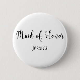 Badge Rond 5 Cm Maid of Honor Black Script Typographie avec nom (3