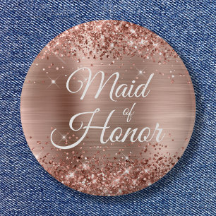 Badge Rond 5 Cm Maid of Honor Glittery Rose Gold Foil